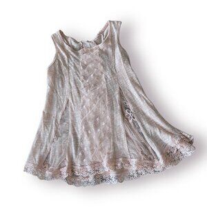 Girls Pink Lace Embroidered Tank Top
